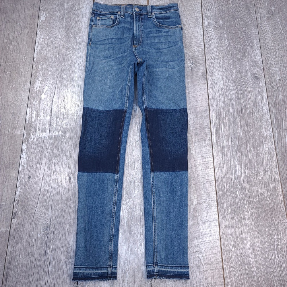 Rag & Bone Jeans Womens 28 Blue Olana High Rise Skinny Patchwork Released Hem
